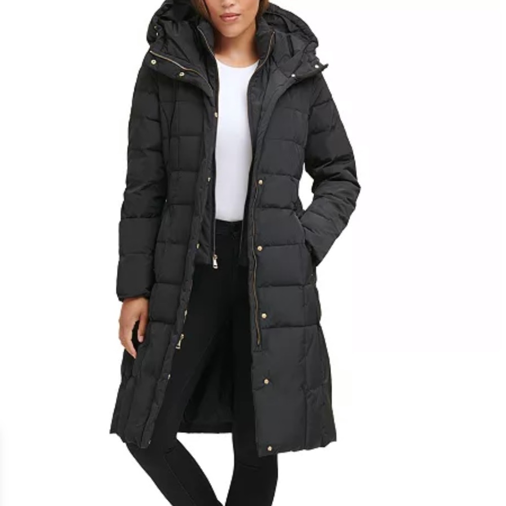 Cole haan Box-Quilt Down Puffer Coat black long